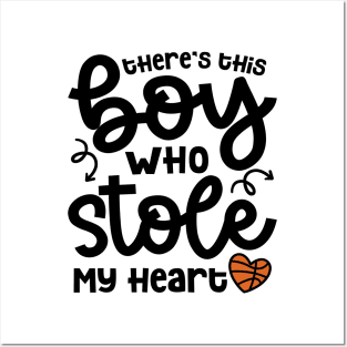 There's This Boy Who Stole My Heart Basketball Mom Cute Funny Posters and Art